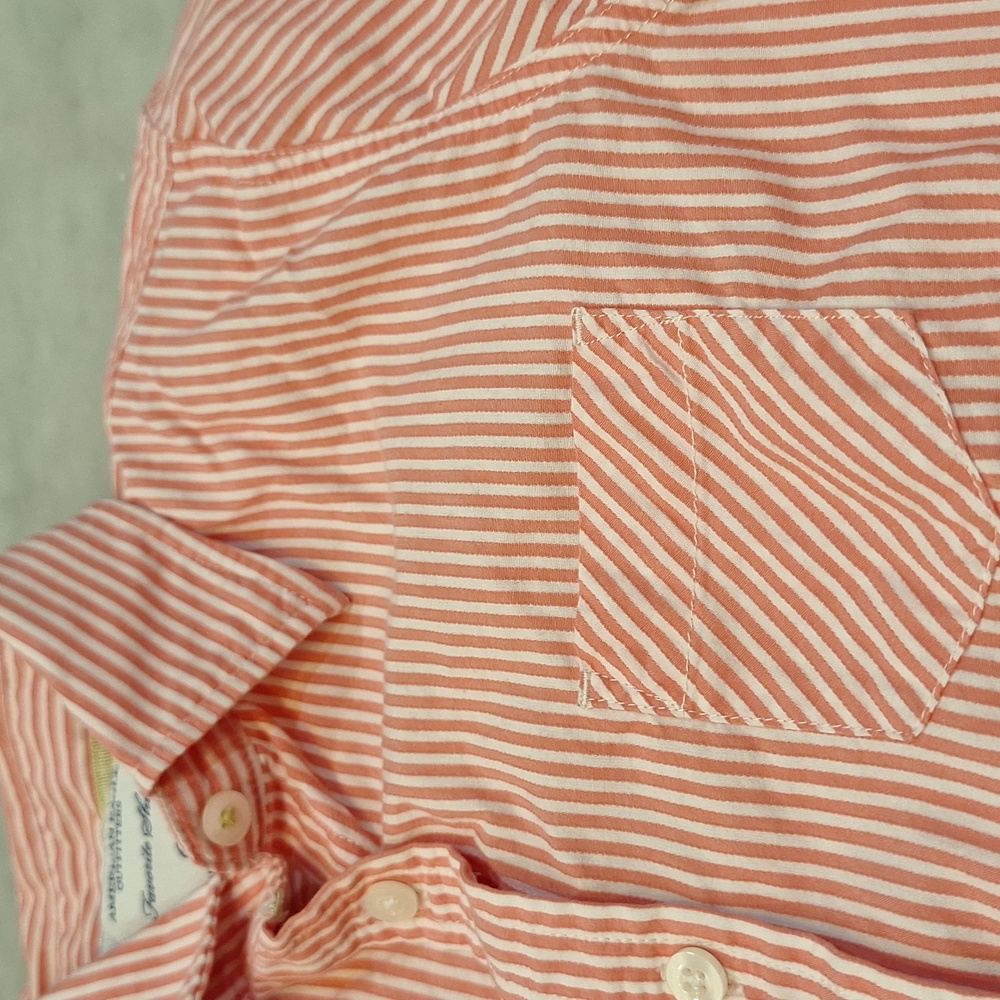American‎ Eagle Favorite Shirt Fitted Sz 6 Striped Shirt 2 Qty Light Blue Coral - Picture 8 of 8